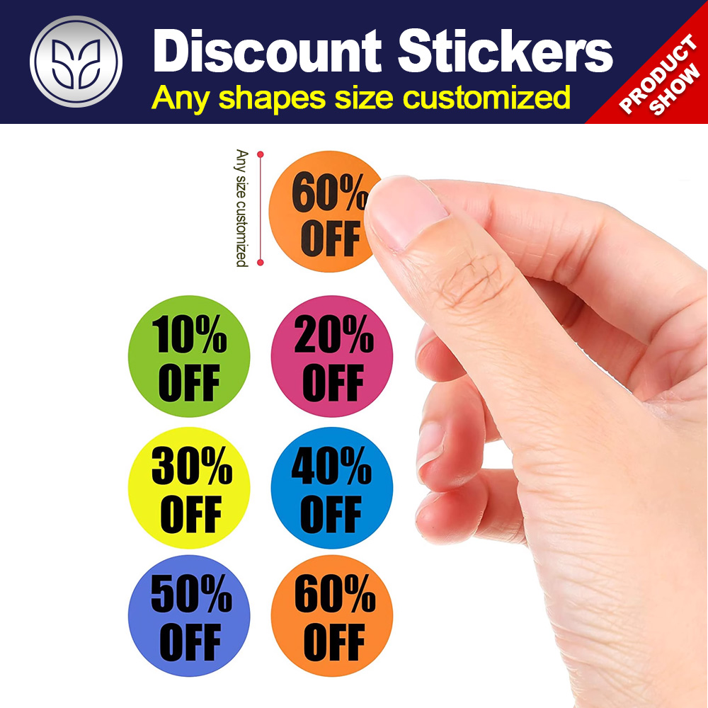 Custom Discount sticker label printed manufacture any shape size materials stickers