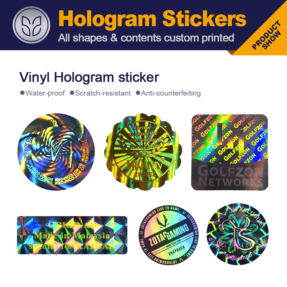 Custom vinyl hologram labels stickers printing and die-cut removable stickers with Anti-counterfeiting function